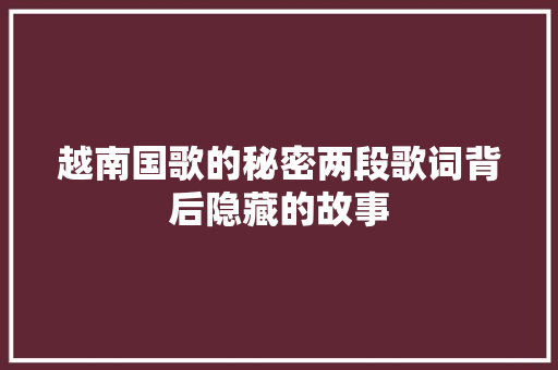 越南国歌的秘密两段歌词背后隐藏的故事