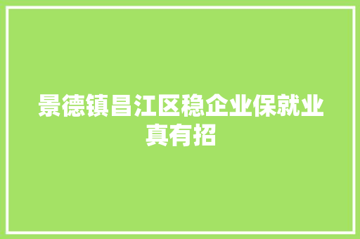 景德镇昌江区稳企业保就业真有招