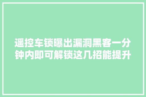 遥控车锁曝出漏洞黑客一分钟内即可解锁这几招能提升安然