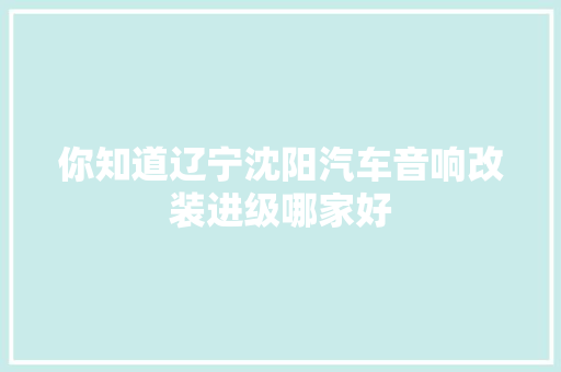 你知道辽宁沈阳汽车音响改装进级哪家好