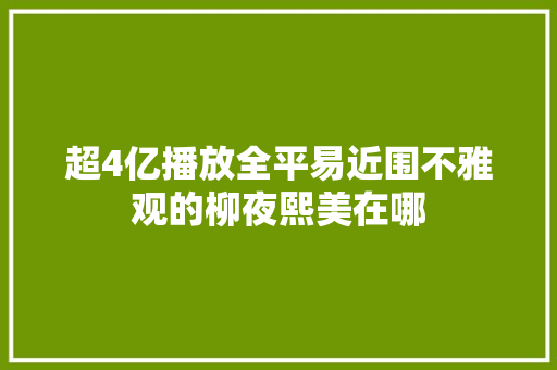 超4亿播放全平易近围不雅观的柳夜熙美在哪