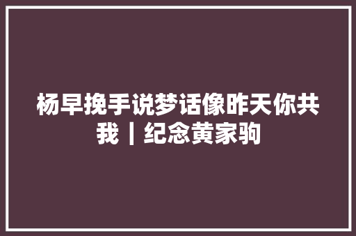 杨早挽手说梦话像昨天你共我｜纪念黄家驹
