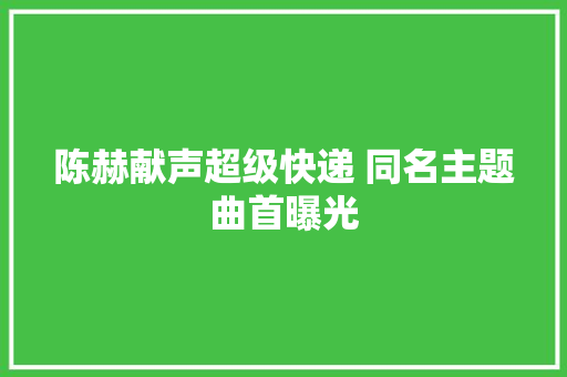 陈赫献声超级快递 同名主题曲首曝光