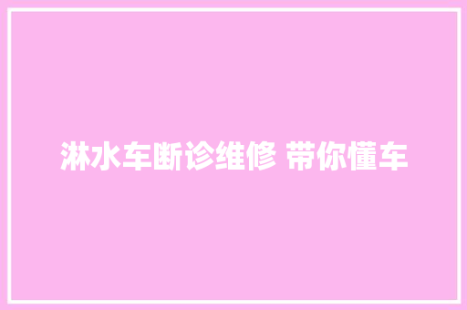 淋水车断诊维修 带你懂车