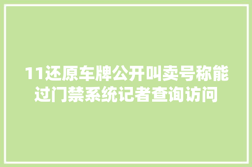 11还原车牌公开叫卖号称能过门禁系统记者查询访问