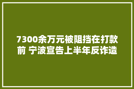 7300余万元被阻挡在打款前 宁波宣告上半年反诈造诣单