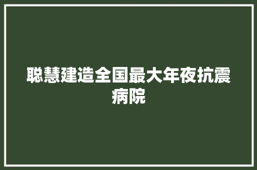 聪慧建造全国最大年夜抗震病院