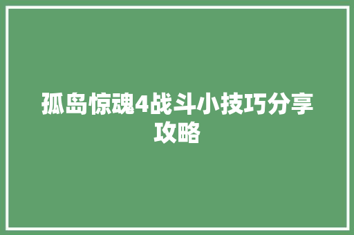 孤岛惊魂4战斗小技巧分享攻略