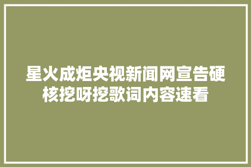 星火成炬央视新闻网宣告硬核挖呀挖歌词内容速看
