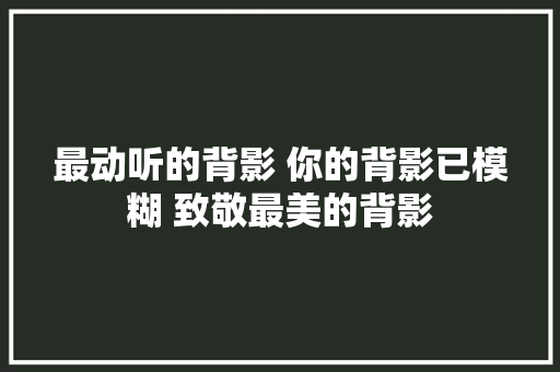 最动听的背影 你的背影已模糊 致敬最美的背影
