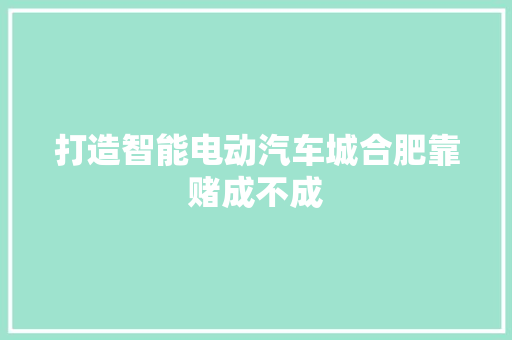 打造智能电动汽车城合肥靠赌成不成