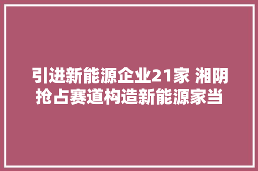 引进新能源企业21家 湘阴抢占赛道构造新能源家当