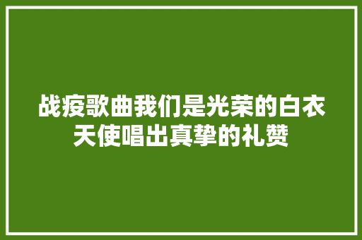 战疫歌曲我们是光荣的白衣天使唱出真挚的礼赞