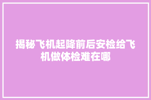 揭秘飞机起降前后安检给飞机做体检难在哪