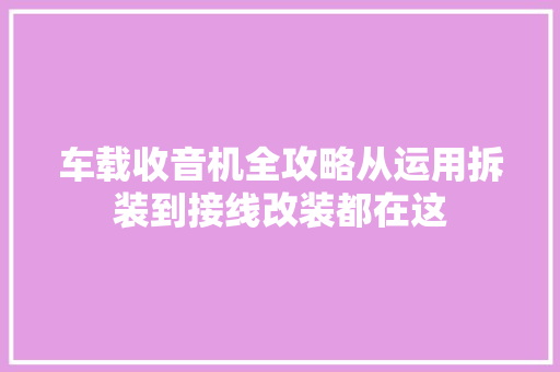 车载收音机全攻略从运用拆装到接线改装都在这