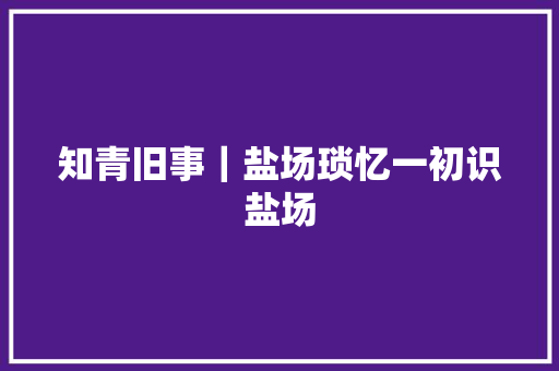 知青旧事｜盐场琐忆一初识盐场