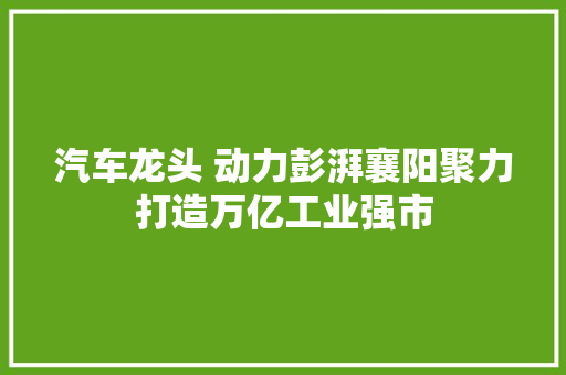 汽车龙头 动力彭湃襄阳聚力打造万亿工业强市