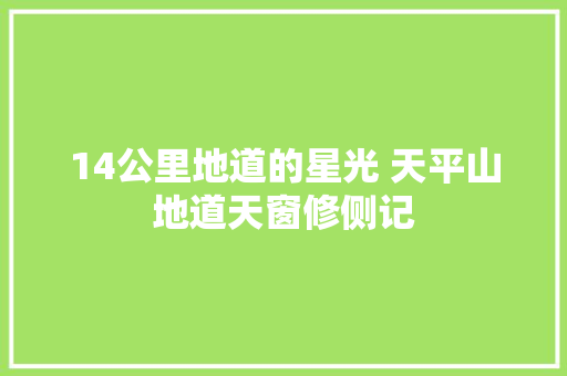 14公里地道的星光 天平山地道天窗修侧记
