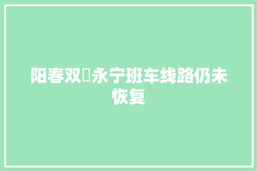 阳春双滘永宁班车线路仍未恢复