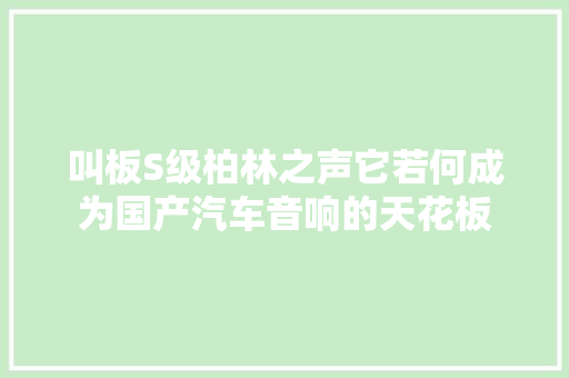 叫板S级柏林之声它若何成为国产汽车音响的天花板