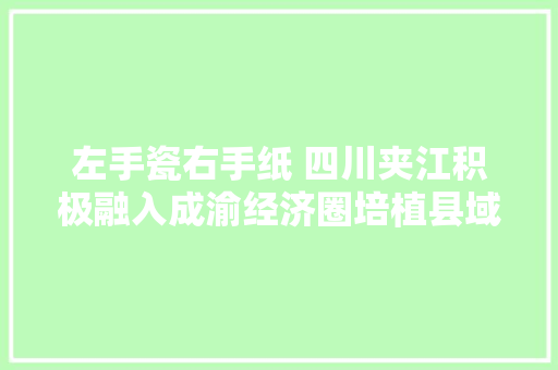 左手瓷右手纸 四川夹江积极融入成渝经济圈培植县域经济强县