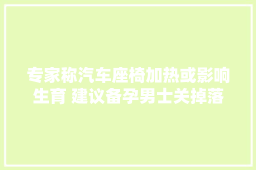 专家称汽车座椅加热或影响生育 建议备孕男士关掉落