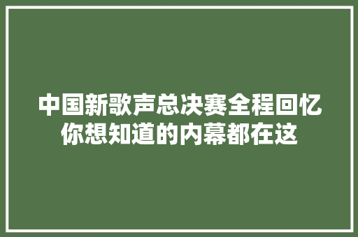 中国新歌声总决赛全程回忆你想知道的内幕都在这