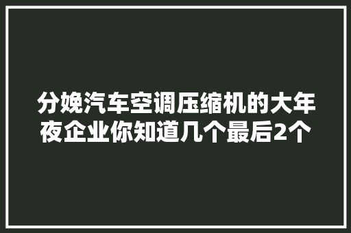 分娩汽车空调压缩机的大年夜企业你知道几个最后2个是咱重庆的