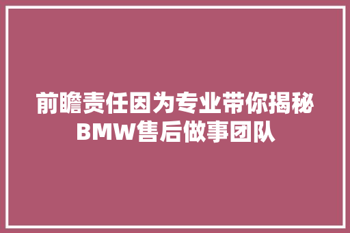 前瞻责任因为专业带你揭秘BMW售后做事团队