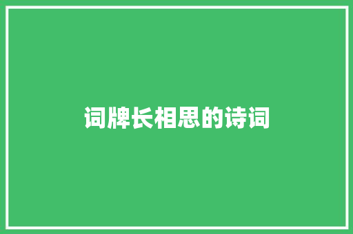 词牌长相思的诗词