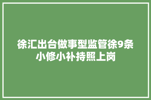 徐汇出台做事型监管徐9条小修小补持照上岗
