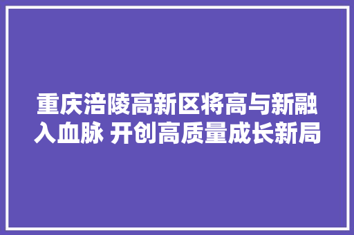 重庆涪陵高新区将高与新融入血脉 开创高质量成长新局面