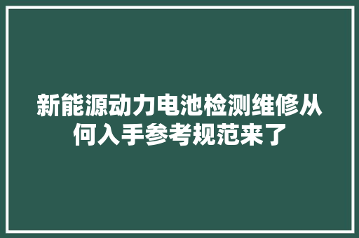 新能源动力电池检测维修从何入手参考规范来了
