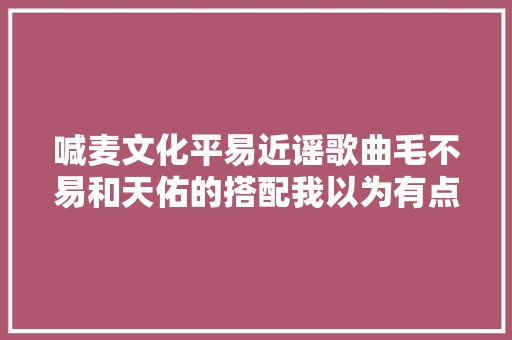 喊麦文化平易近谣歌曲毛不易和天佑的搭配我以为有点难堪