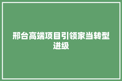 邢台高端项目引领家当转型进级