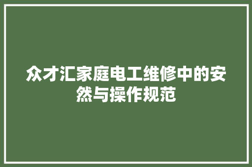 众才汇家庭电工维修中的安然与操作规范