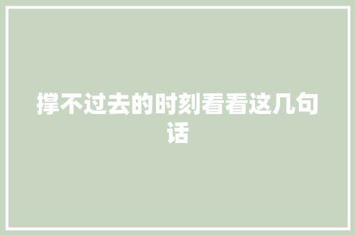 撑不过去的时刻看看这几句话