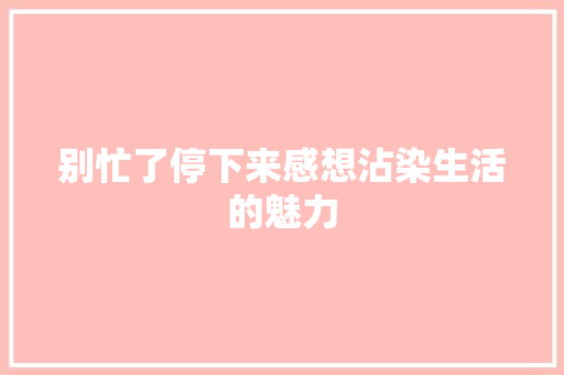 别忙了停下来感想沾染生活的魅力