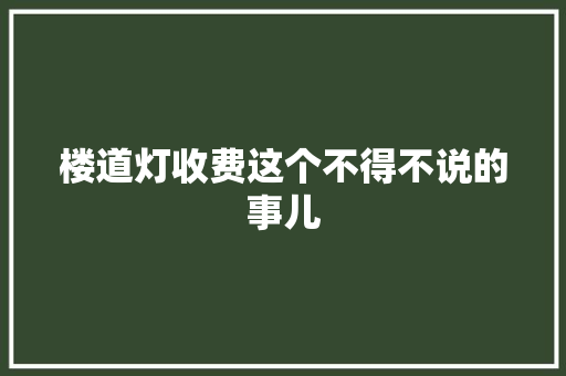 楼道灯收费这个不得不说的事儿